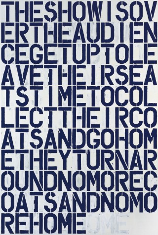  'Untitled' (1990-91). Blue letters forming words without spaces on a white background.